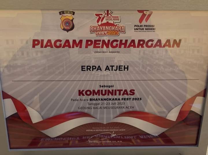 ERPA ATJEH Terima Penghargaan Dari Kapolda Aceh