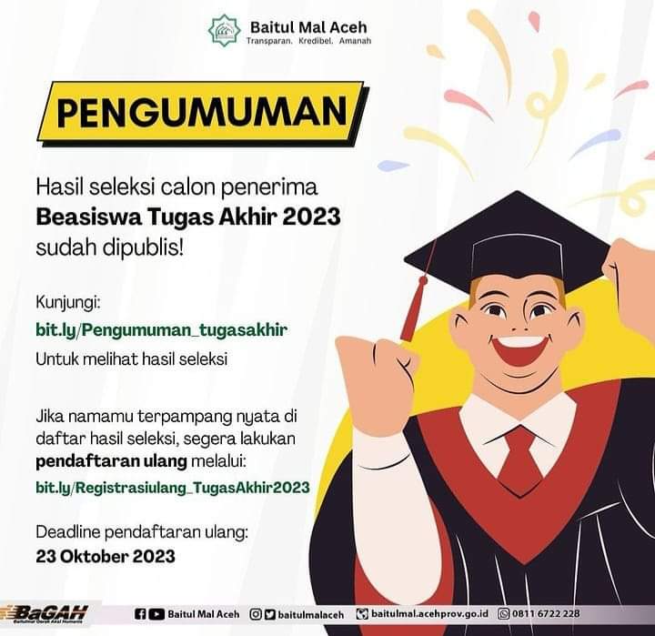 BMA Umumkan Hasil Seleksi Calon Penerima Bantuan Tugas Akhir