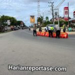 Tekan Lakalantas, Satlantas Polres Aceh Timur Pasang Water Barrier di Simpang Empat Peureulak