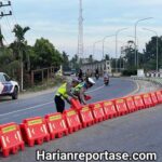 Tumbuhkan Kesadaran Masyarakat Dalam Berlalu Lintas, Satlantas Polres Aceh Timur Kembali Memasang Water Barrier di Dua Lokasi