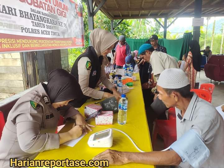 Hari Bhayangkara ke-78, Polres Aceh Timur Gelar Kegiatan Bakti Kesehatan bagi Warga Pedalaman