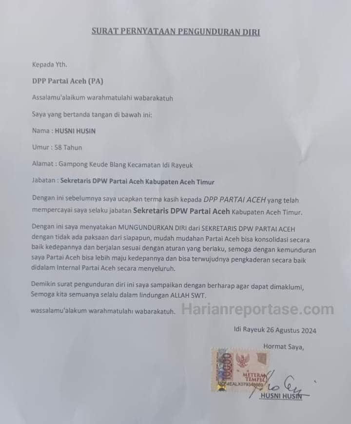 Husni Husin Mundur Dari Sekretaris PA Aceh Timur