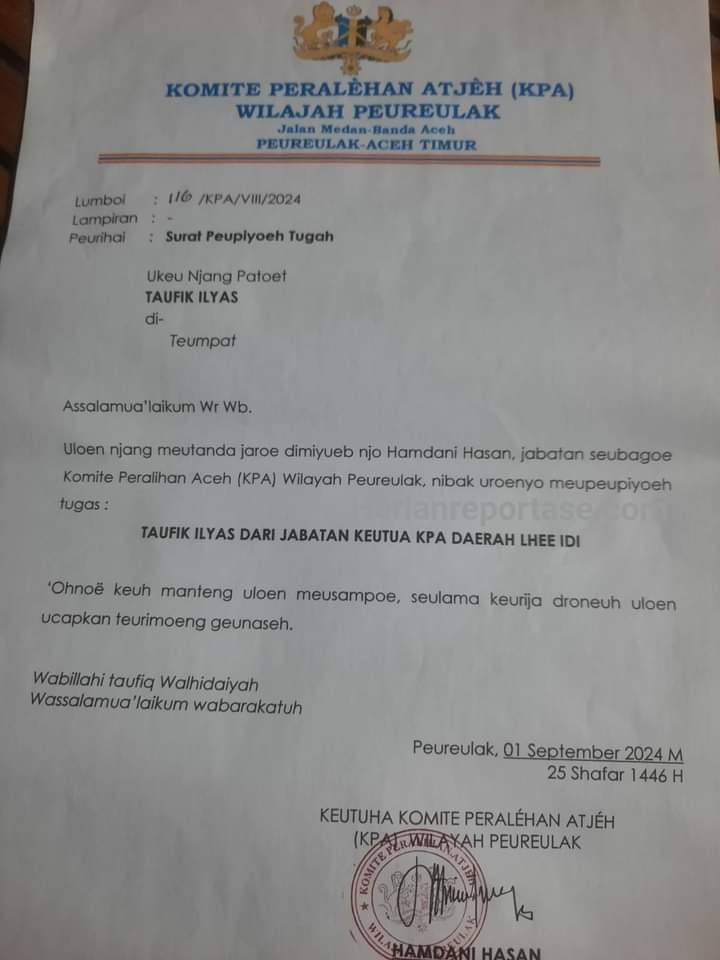 Taufik Ilyas Diberhentikan dari Ketua KPA Daerah III Idi