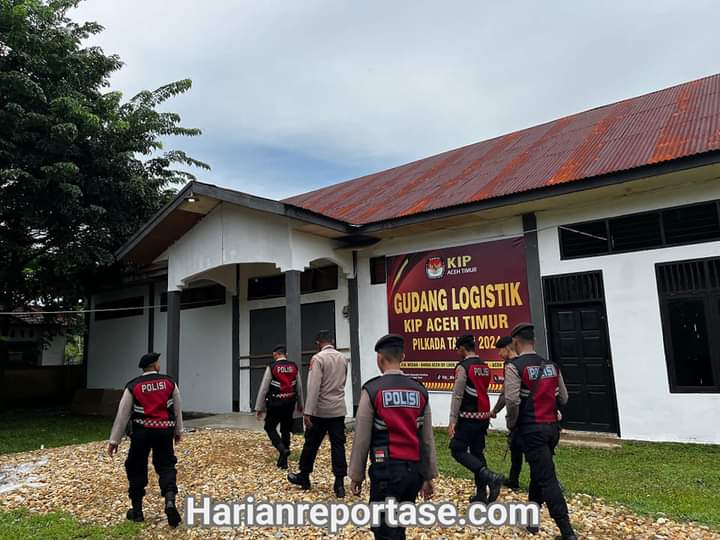 Jelang Pilkada, Satsamapta Polres Aceh Timur Tingkatkan Patroli ke Kantor KIP dan Gudang Logistik