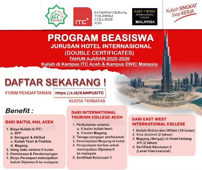 BMA Buka Beasiswa Perhotelan untuk lulusan SMA, Kuliah Gratis hingga ke Malaysia