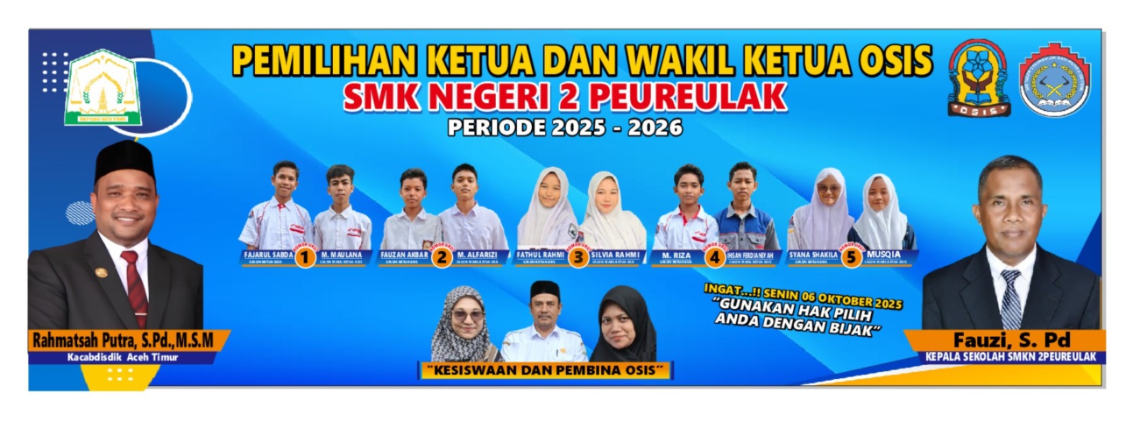 SMK Negeri 2 Peureulak Gelar Pemilihan OSIS, Fajarul Sabda Terpilih Sebagai Ketua