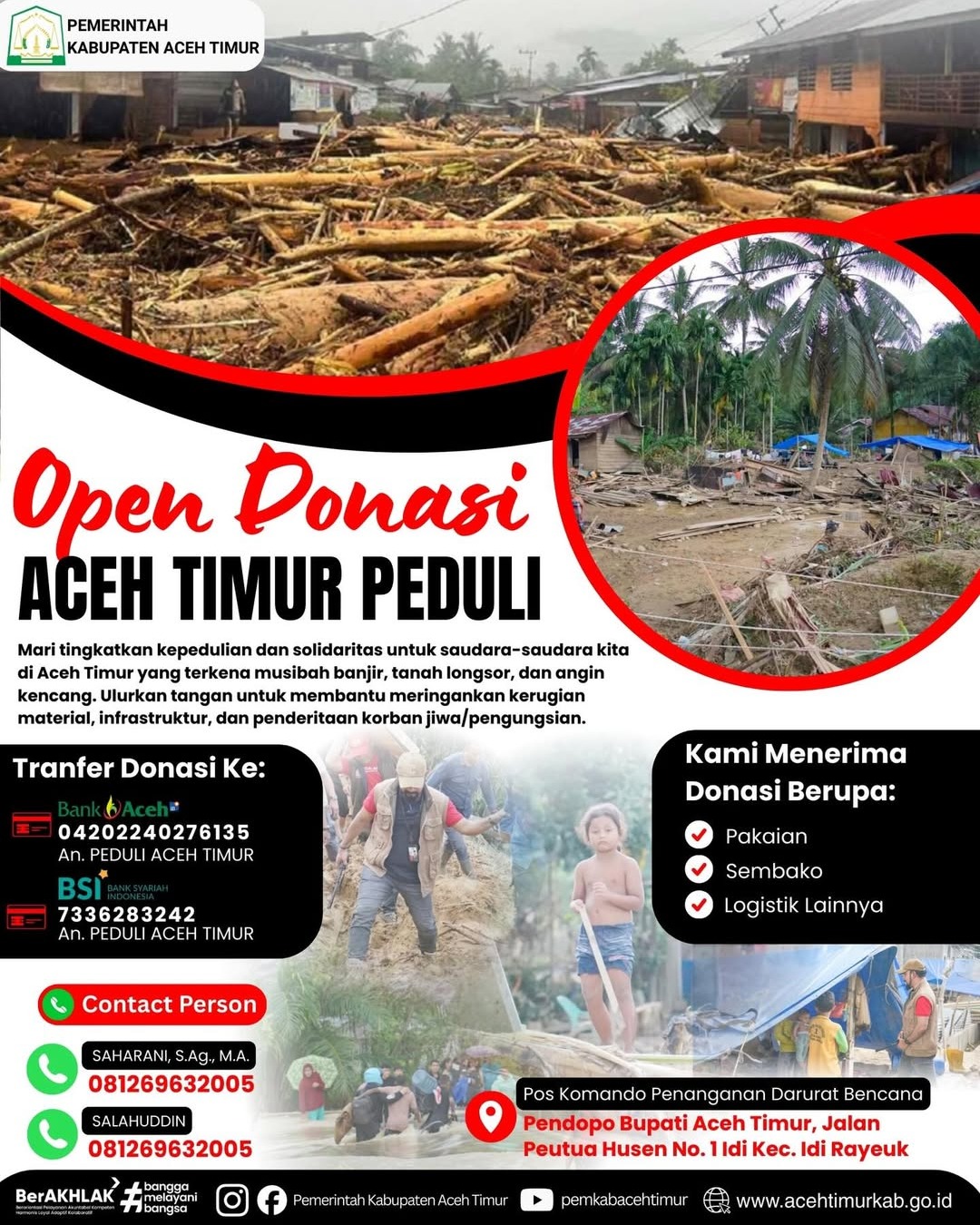 Aceh Timur Serukan ‘Open Donasi’ Darurat Bantu Korban Banjir, Longsor, dan Angin Kencang