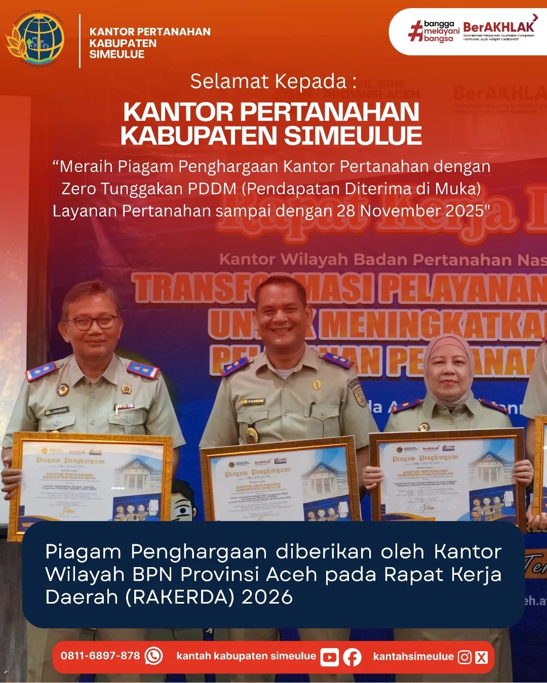 Kantor Pertanahan Simeulue Raih Penghargaan Zero Tunggakan PDDM