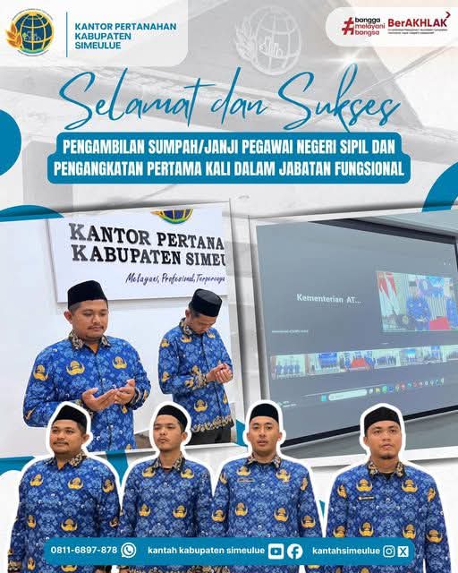 Pegawai Kantor Pertanahan Simeulue Resmi Diambil Sumpah PNS dan Diangkat dalam Jabatan Fungsional