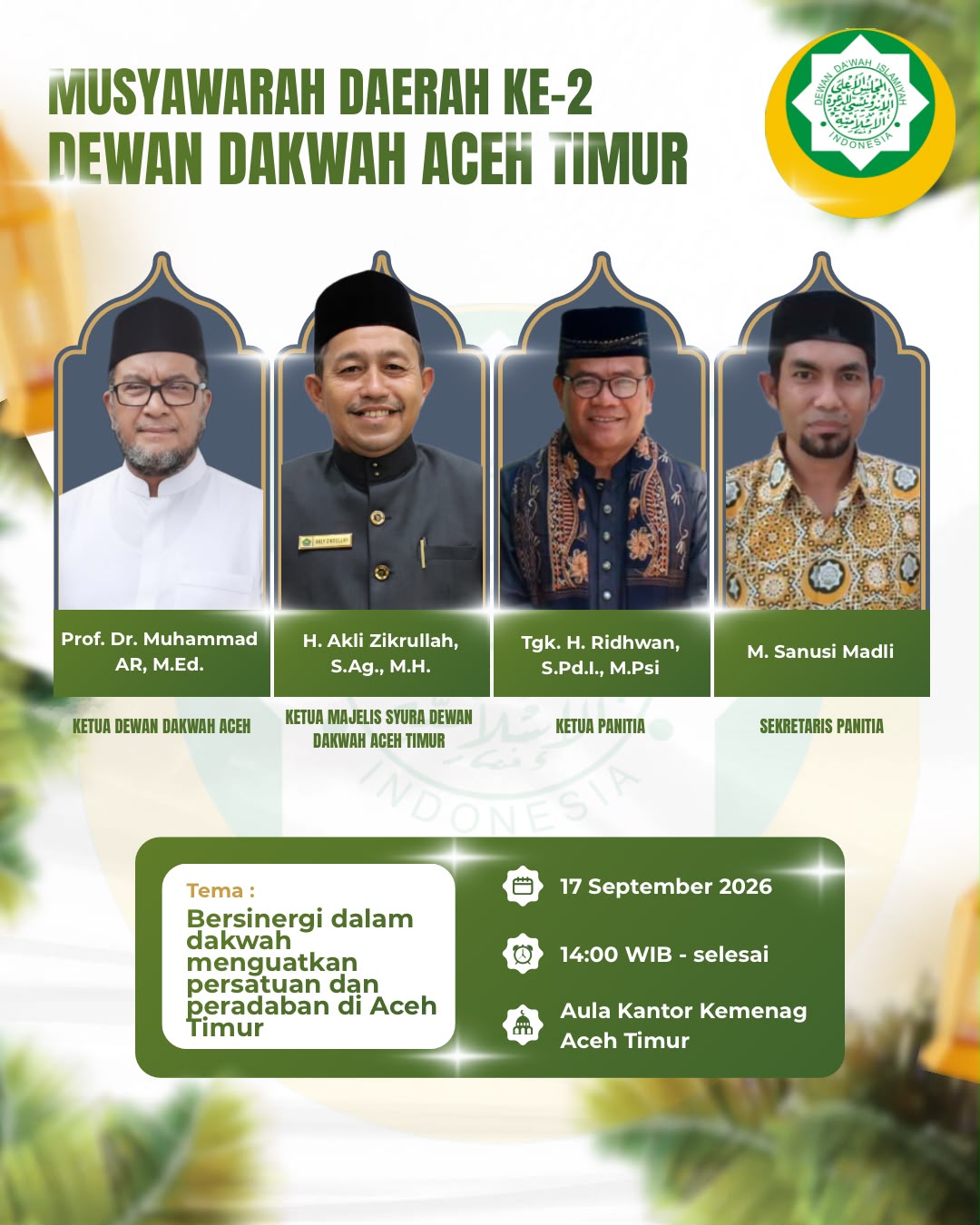 Jelang Musda II Dewan Dakwah Aceh Timur, Sejumlah Nama Mulai Mengemuka